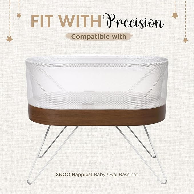 Bassinet Fitted Sheets - Compatible with SNOO Happiest Baby Oval Bassinet | 100% Organic Muslin Cotton - White + Grey | 30x16 (2 Pack)