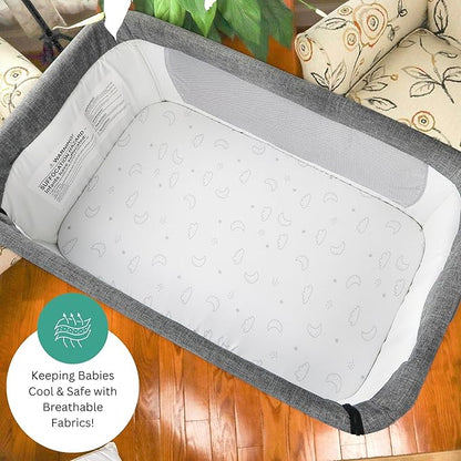 Bassinet Sheets for Mika Micky, Cuddor, Evolur Bedside Sleeper by TansyPanda, 3 Pack, 19 x 32 Inch, Ultra Soft, Breathable, and Snug Fit, Unisex Boys and Girls, Gray White (Moon, Stars, and Clouds)