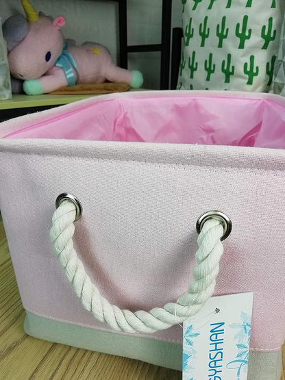 LANGYASHAN Rectangular Storage Bin Collapse Canvas Fabric Cartoon Storage Basket with Handles for Organizing Home Kitchen Boys and Girls Toys Office Closet Shelf Baskets (Girl)