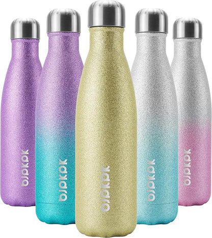 BJPKPK Glitter Yellow Insulated Water Bottle 17 oz Stainless Steel Water Bottles Cola Shape Water Bottles