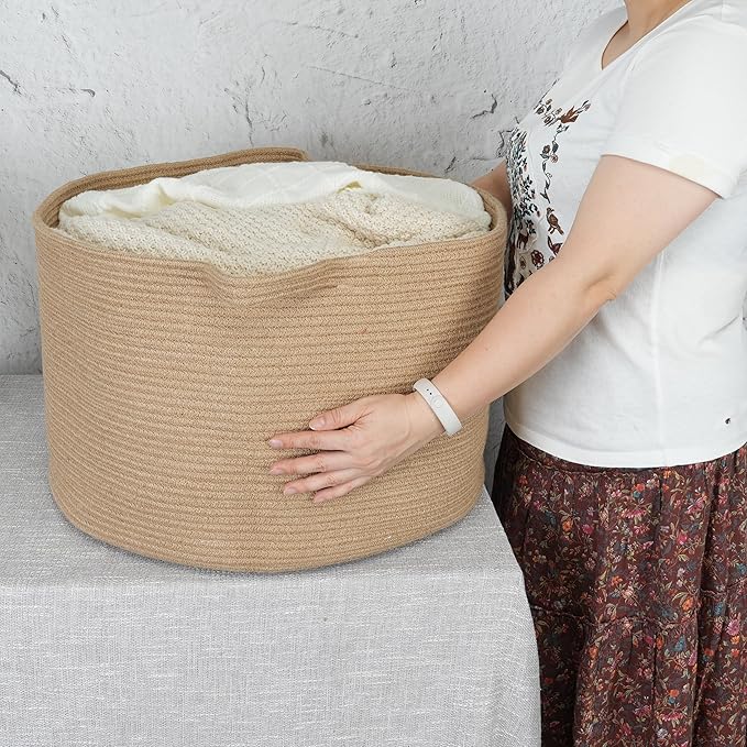 Large Jute Rope Basket Blankets Basket Living Room 22"x14" Toy Basket for Kids and Dogs Rope Storage Basket for Nursery Woven Laundry Basket for Clothes Towels Baby Toy Storage round