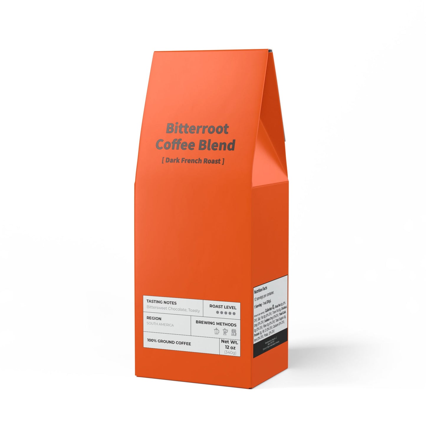 HBS, Bitterroot Coffee Blend (Dark French Roast), Tangerine Package